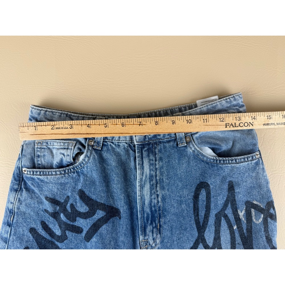 Y2K Streetwear Graffiti Wide Leg Jeans Graphic Print Size 4 H&M Divided - Picture 3 of 4